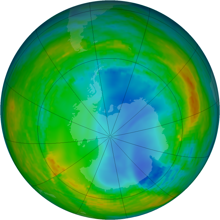 Antarctic ozone map for 31 July 1990